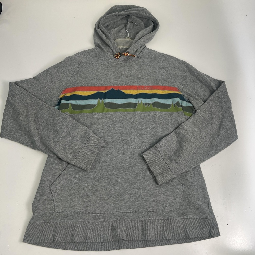 L.L. Bean Hoodie Mens‎ L Tall Gray Mountain Stripe Graphic Pullover Tall Outdoor